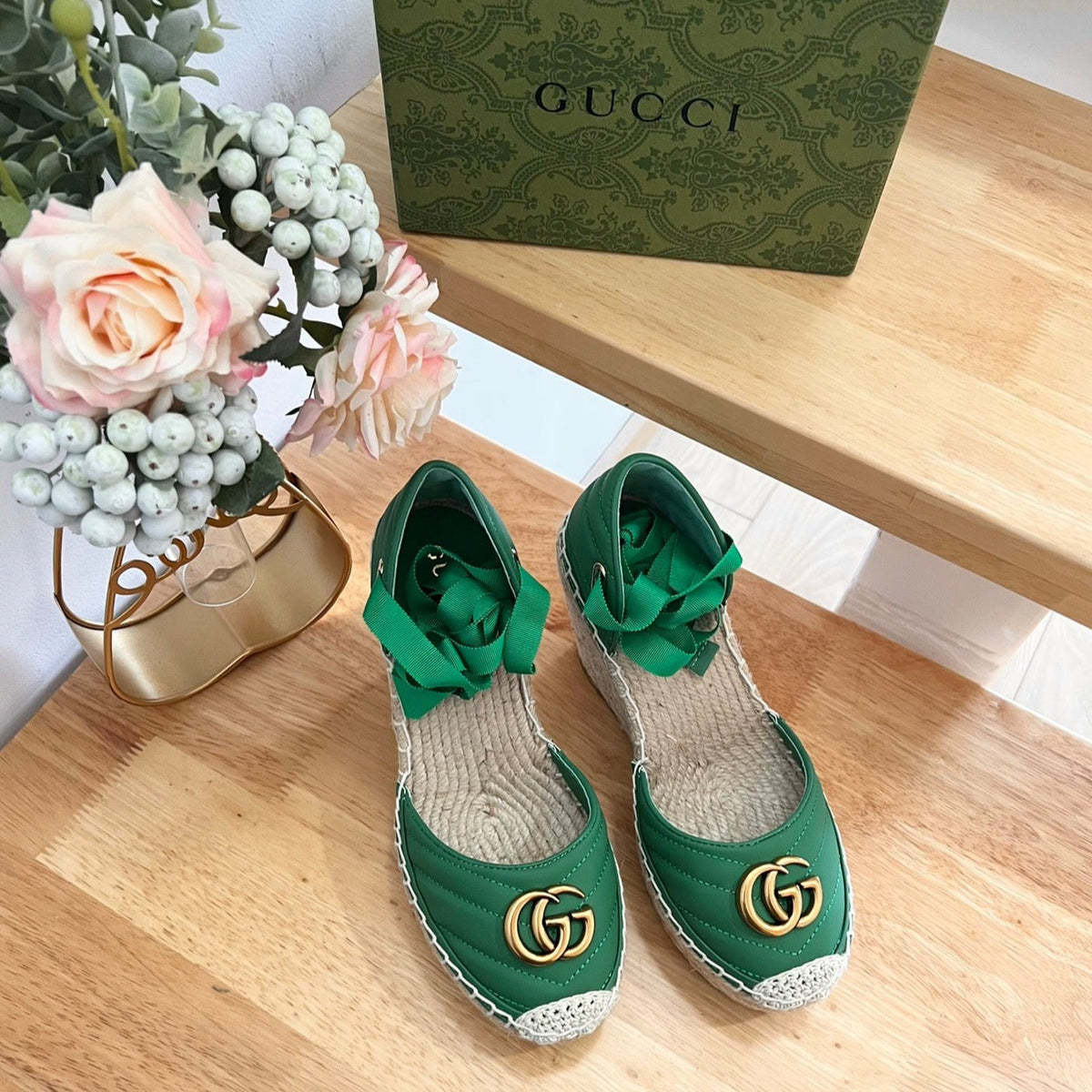 GG  Crochet platform Espadrilles Jade Green