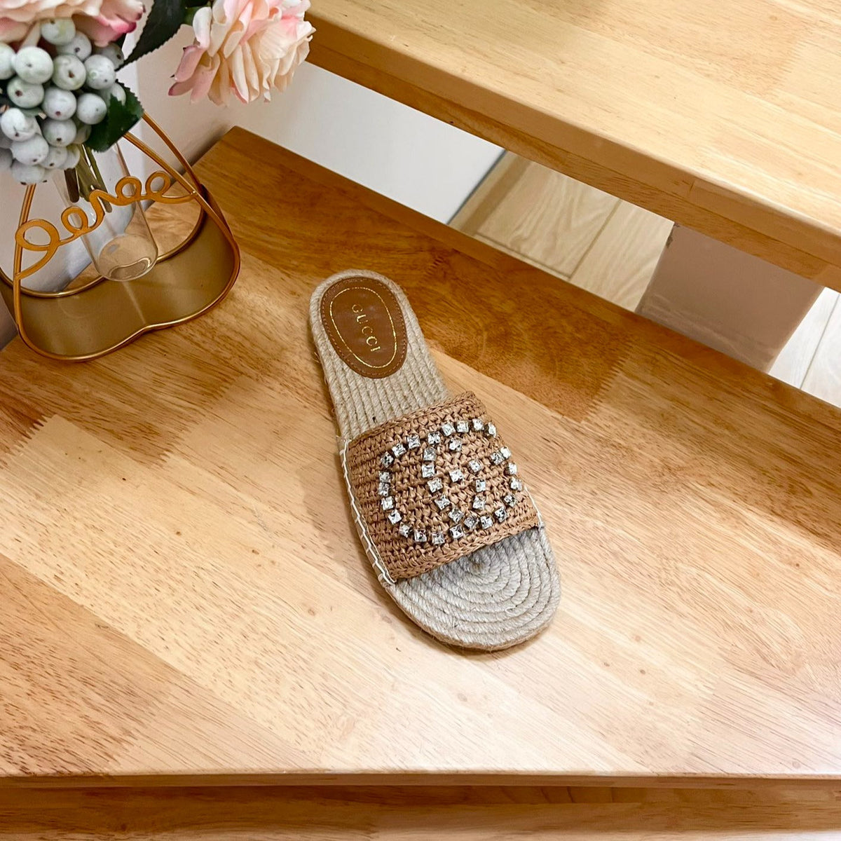 GG  Casual Style Logo Sandals Brown Caramel