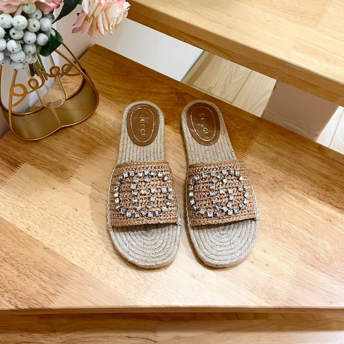 GG  Casual Style Logo Sandals Brown Caramel