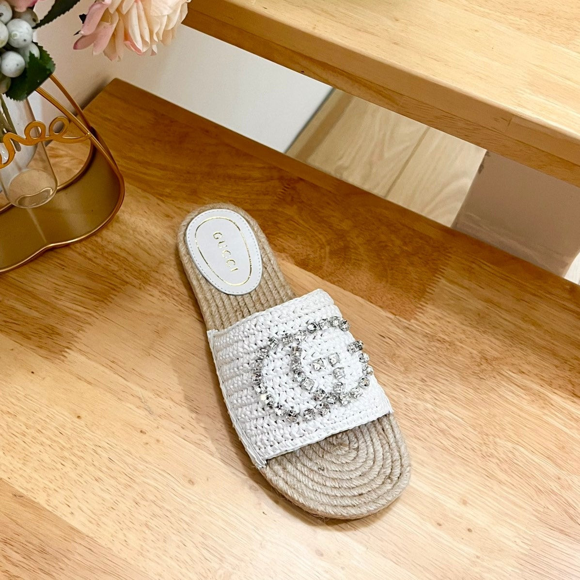 GG  Casual Style Logo Sandals White
