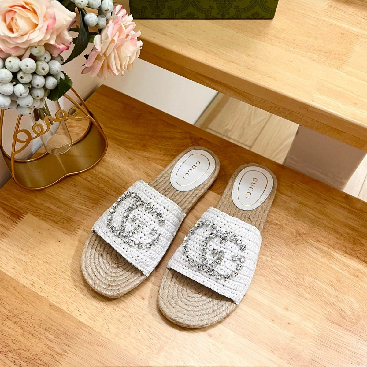 GG  Casual Style Logo Sandals White
