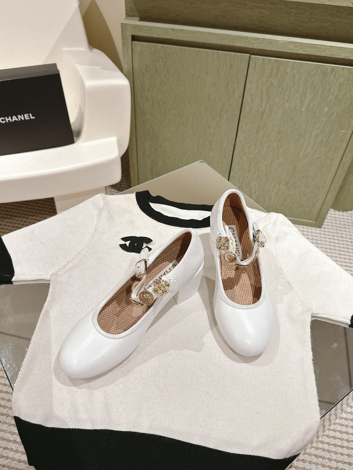 CC HIGH MARY JANE WHITE LAMBSKIN