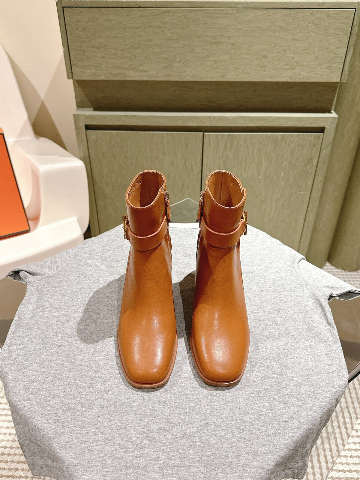 HM Jill Ankle Boot 65mm Brown Orange Calfskin 974682