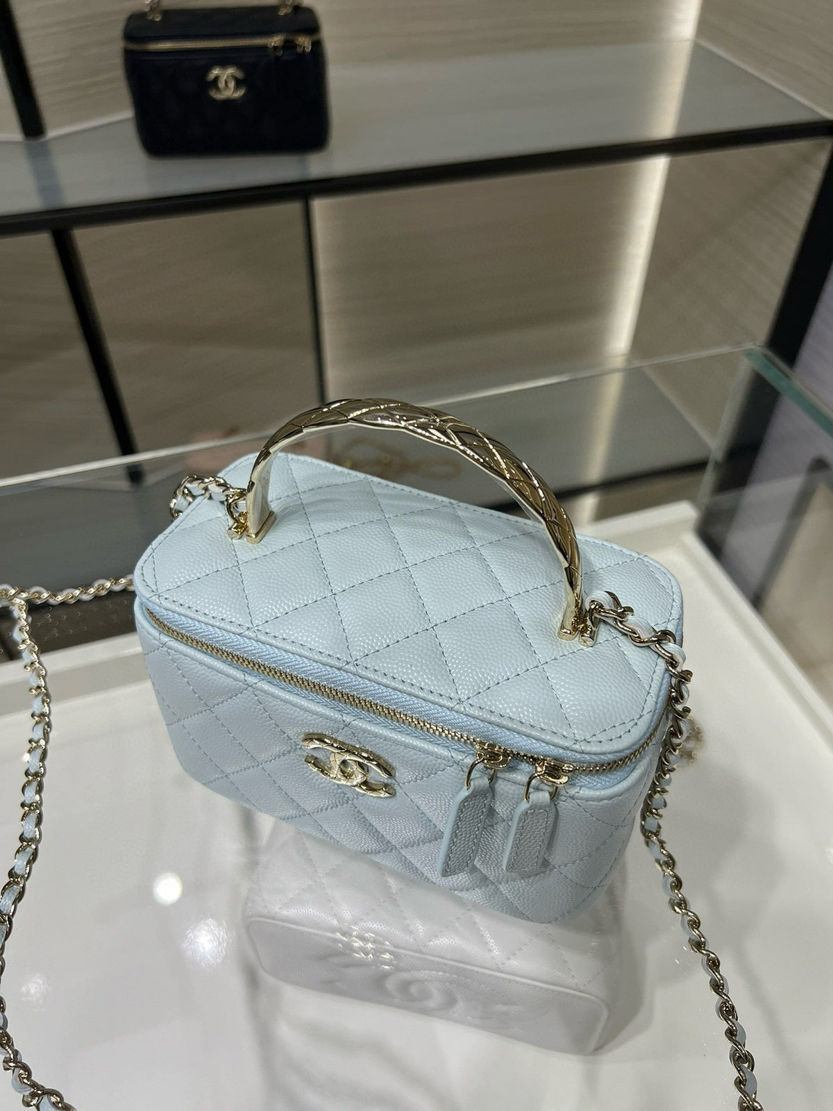 CC 25S Small Vanity 17cm Cloud Blue Grained Calfskin Light Gold Hardware