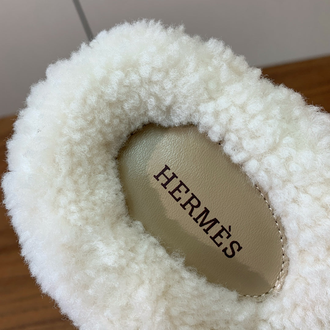 HM Chypre Sandal Light Brown Mix White Wool And Cowhide Lining  984209