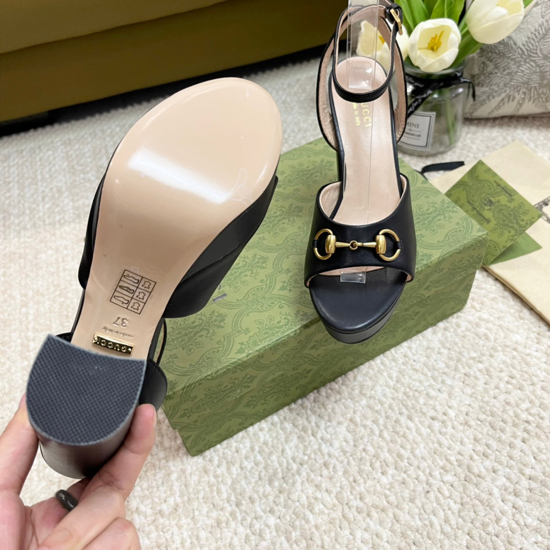 Horsebit 11cm Platform Sandal Black Calfskin