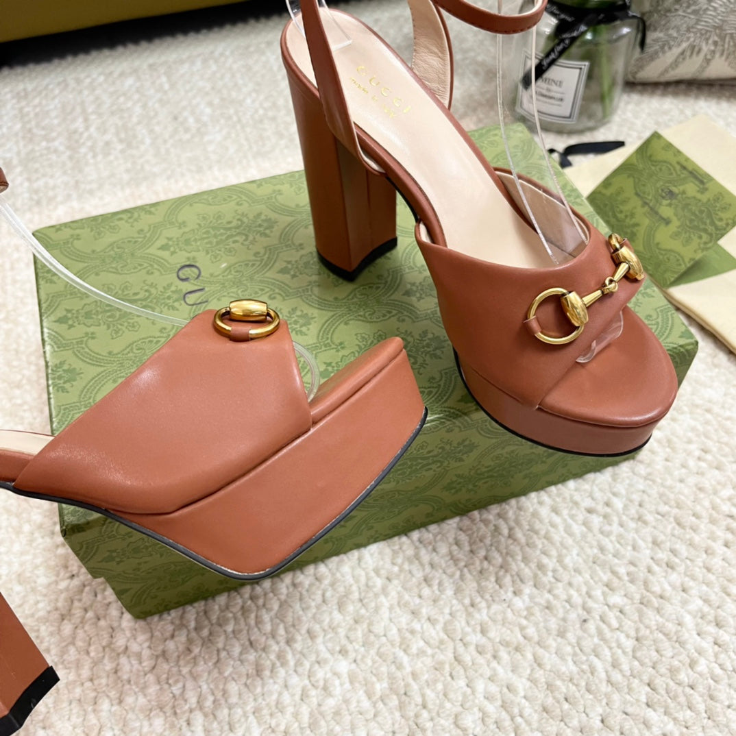 Horsebit 11cm Platform Sandal Brown Calfskin
