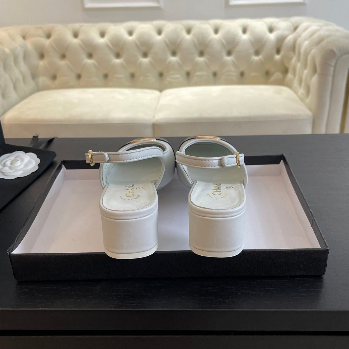 cc slingback 50 white black calfskin
