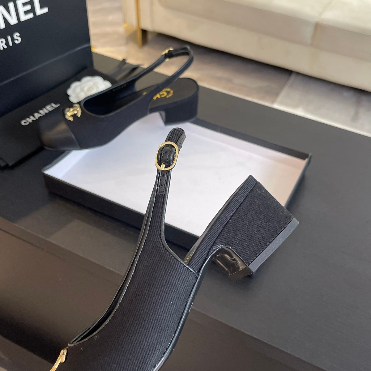 cc slingback 50 black grosgrain calfskin