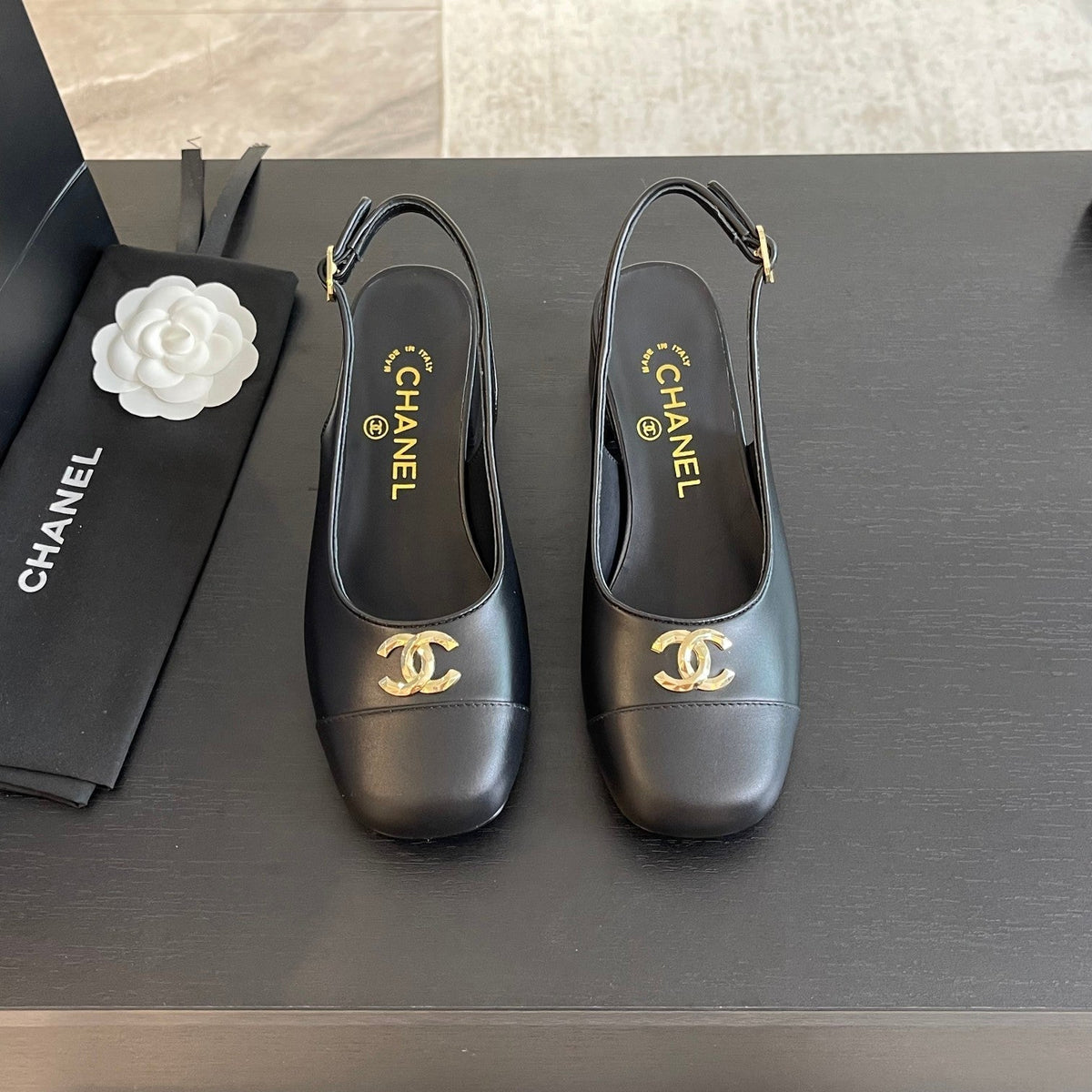 cc slingback 50 all black calfskin