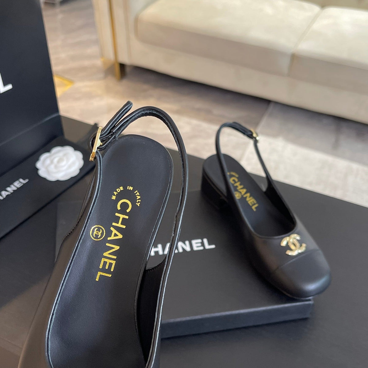 cc slingback 50 all black calfskin