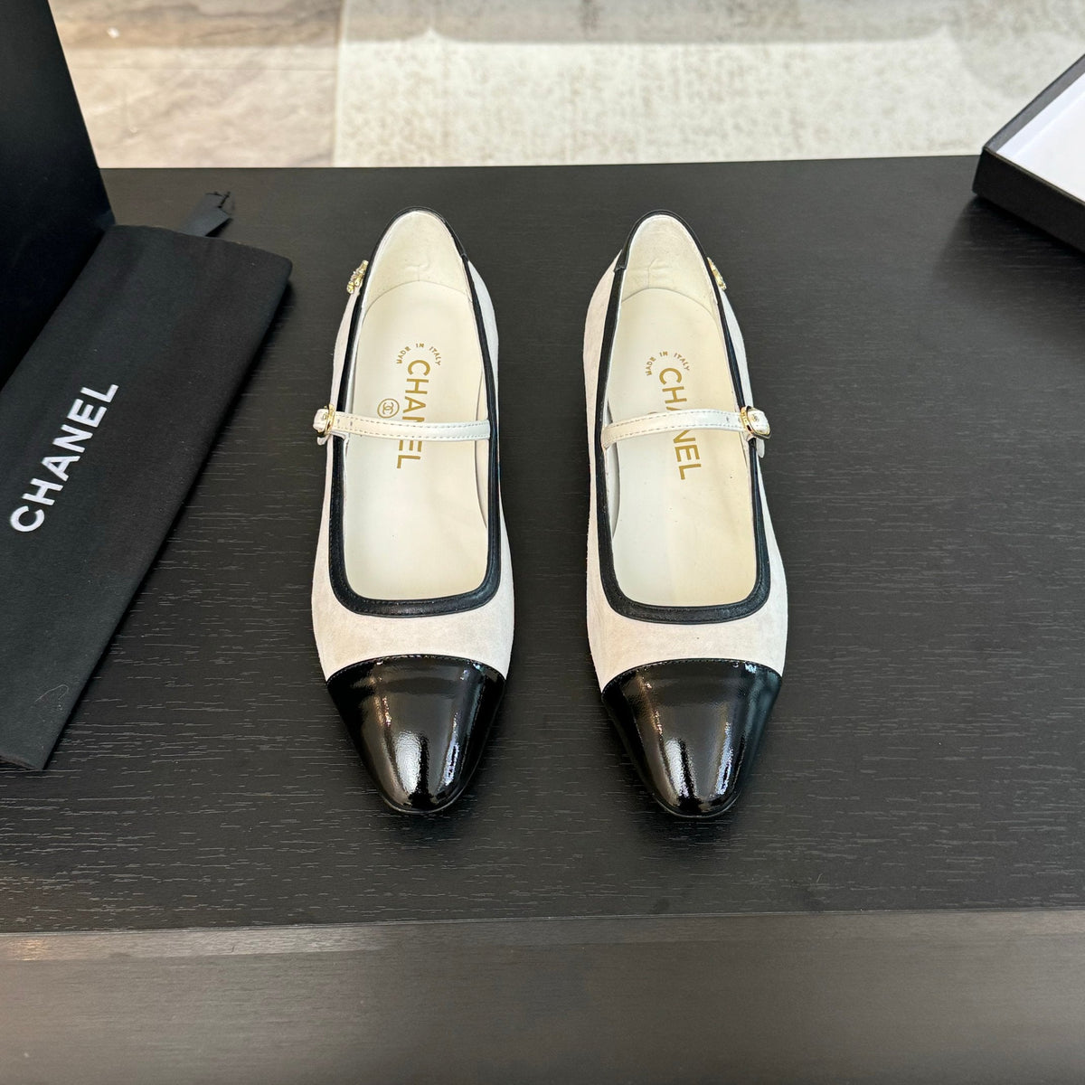 CC Mary Jane Black White Suede