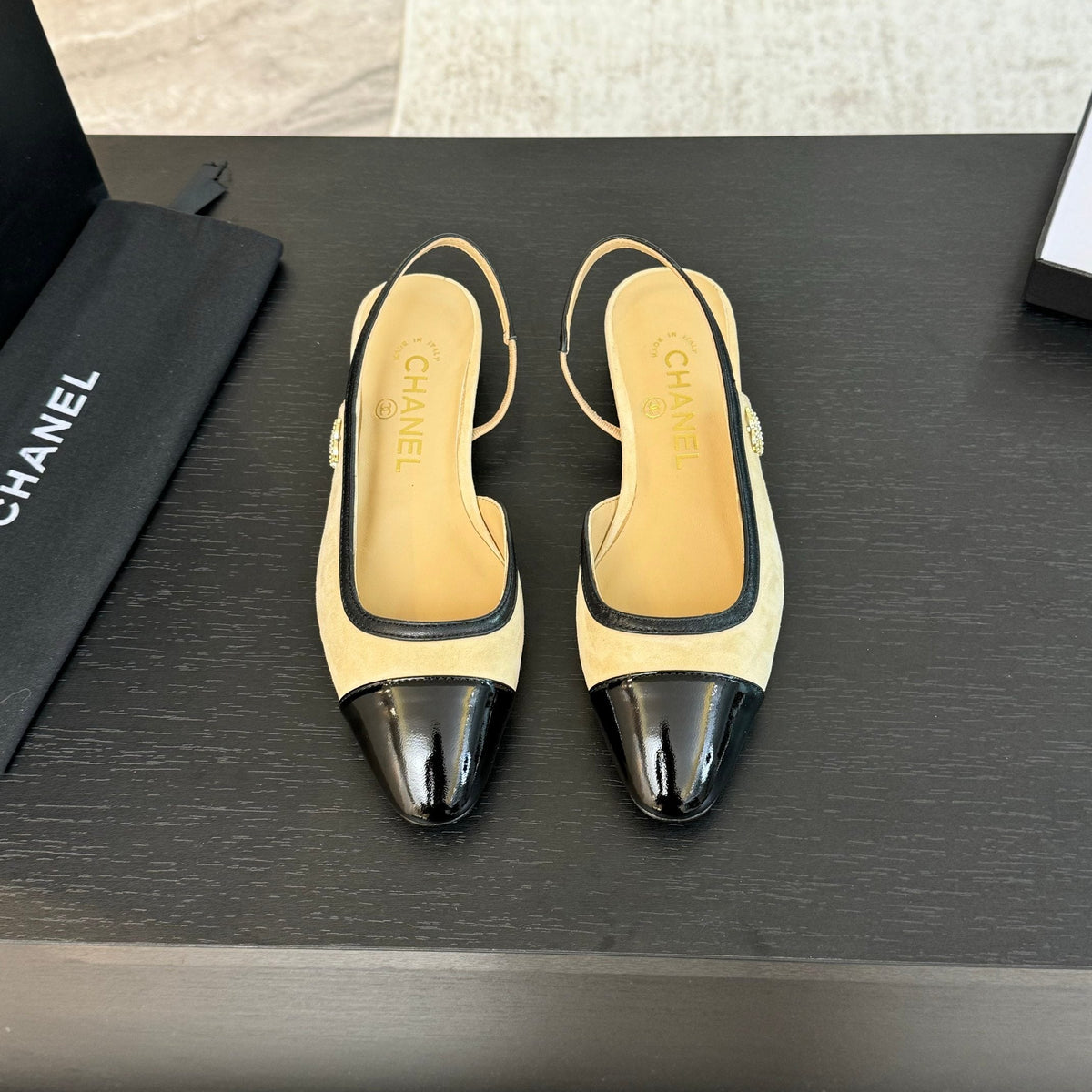 CC Slingback Black Beige Suede