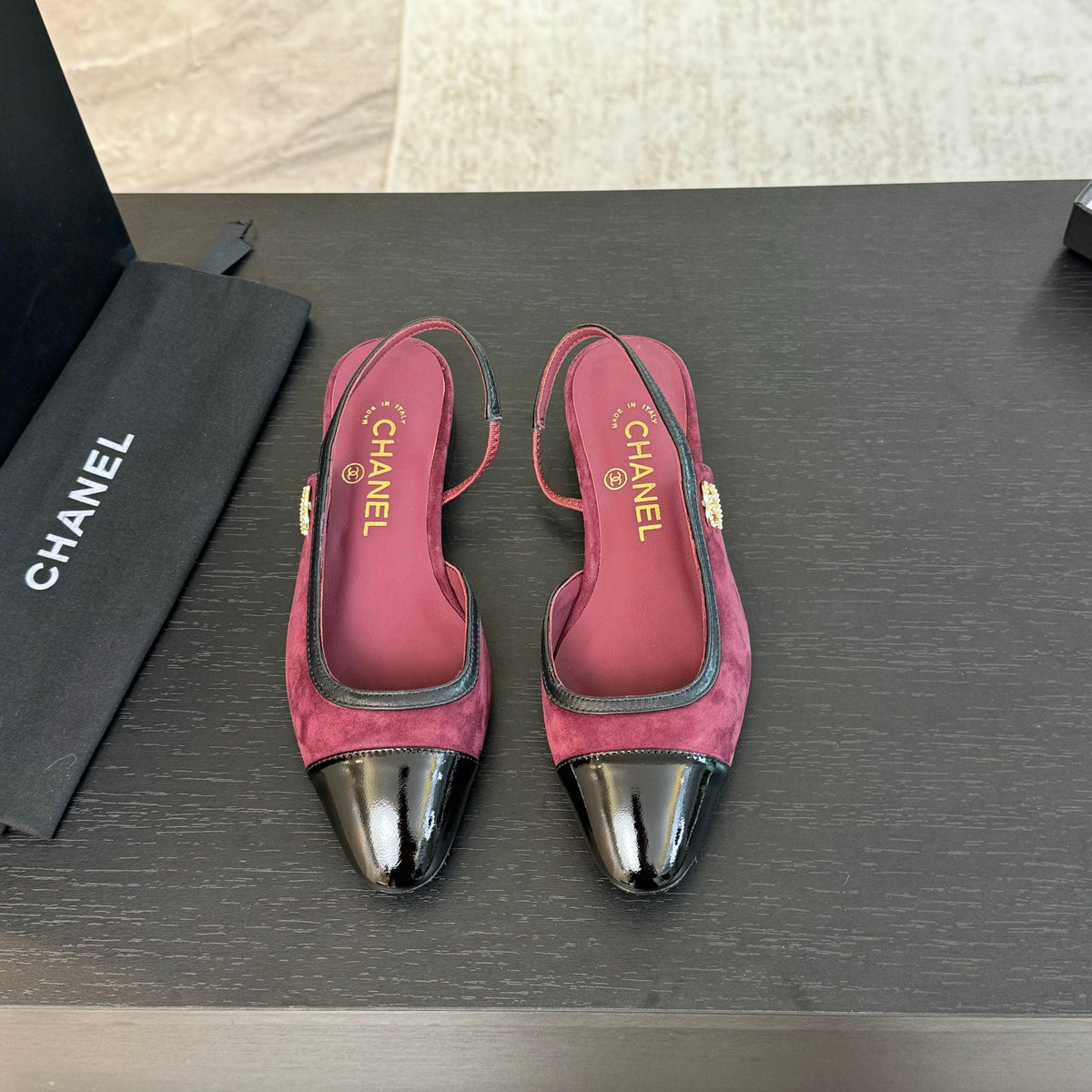 CC Slingback Black Dark Red Suede