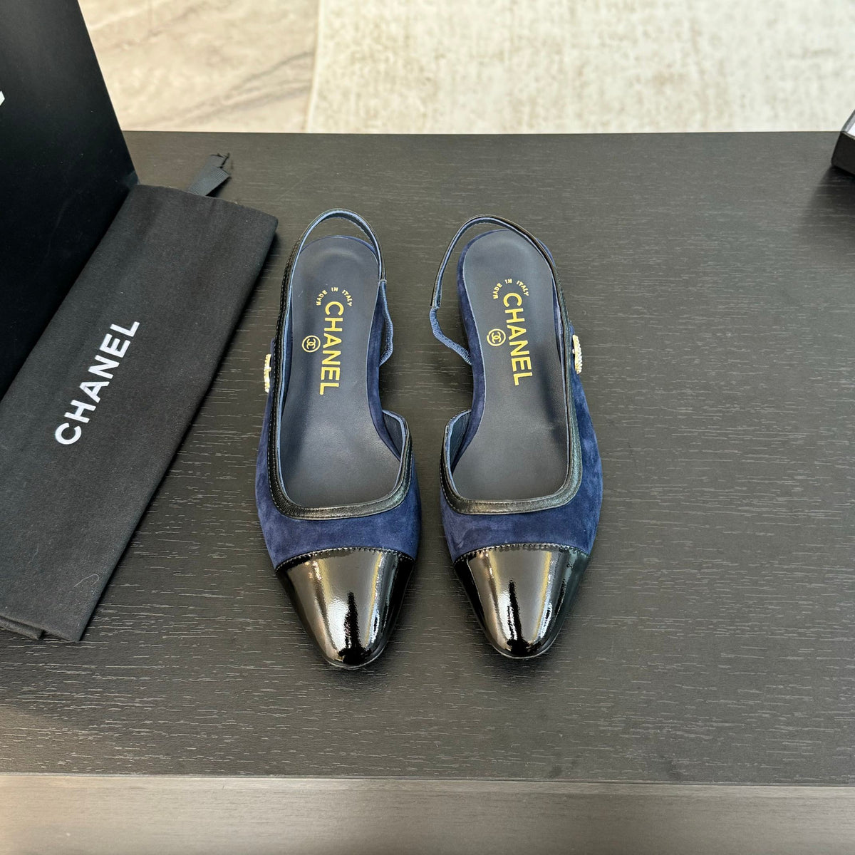 CC Slingback Black Drak Blue Suede