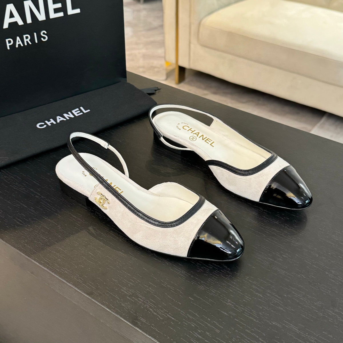 CC Slingback White Black Suede