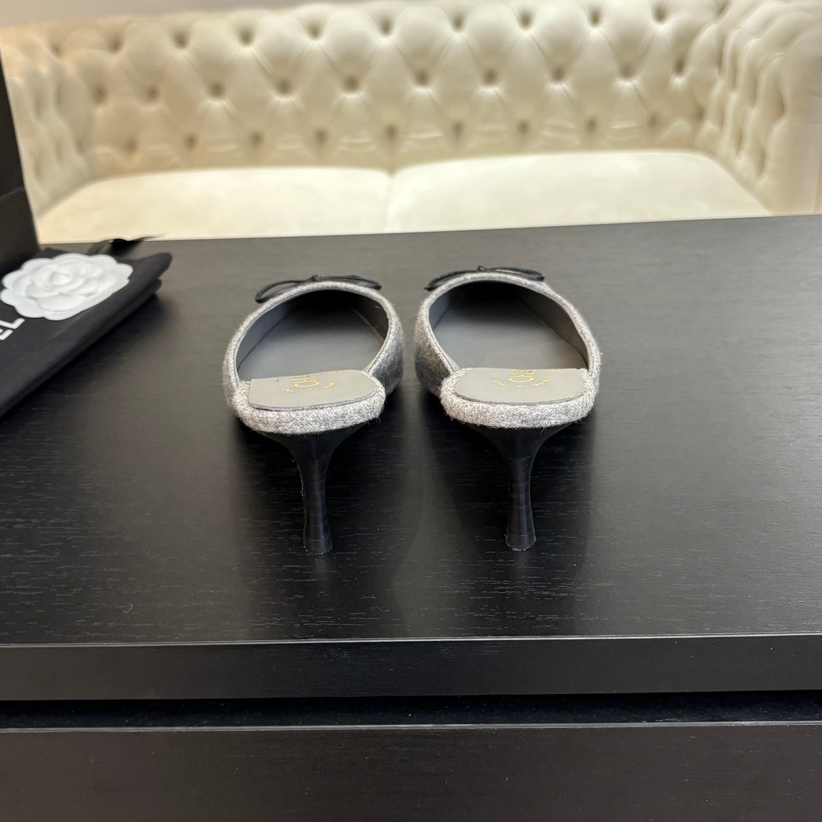 HIGH HEEL MULE 65 MM IN DOVE GRAY FELT COTH
