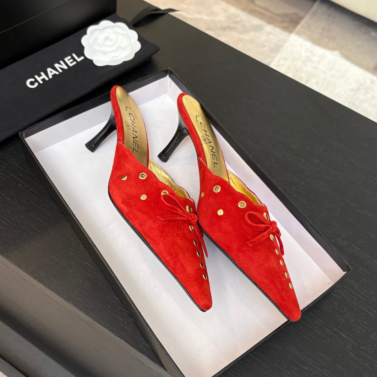 HIGH HEEL MULE 65 MM IN CANDY RED SUEDE