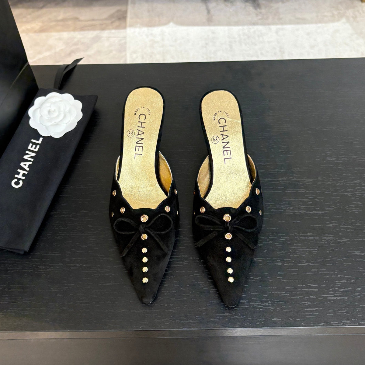 HIGH HEEL MULE 65 MM IN BLACK SUEDE