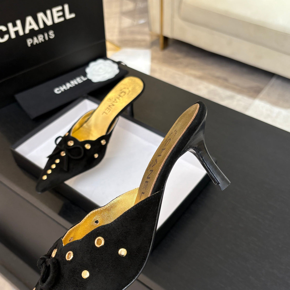 HIGH HEEL MULE 65 MM IN BLACK SUEDE