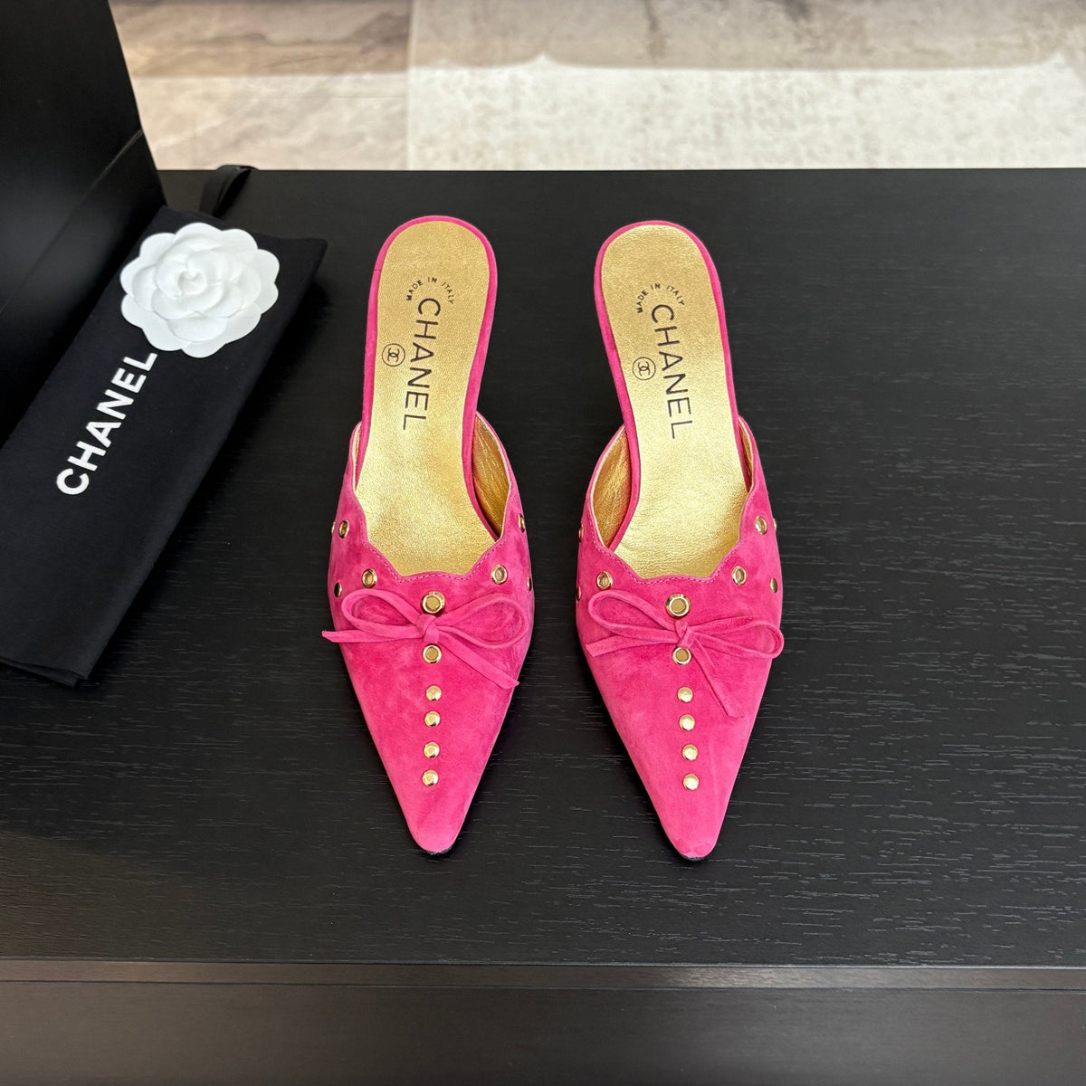 HIGH HEEL MULE 65 MM IN DEEP PINK SUEDE