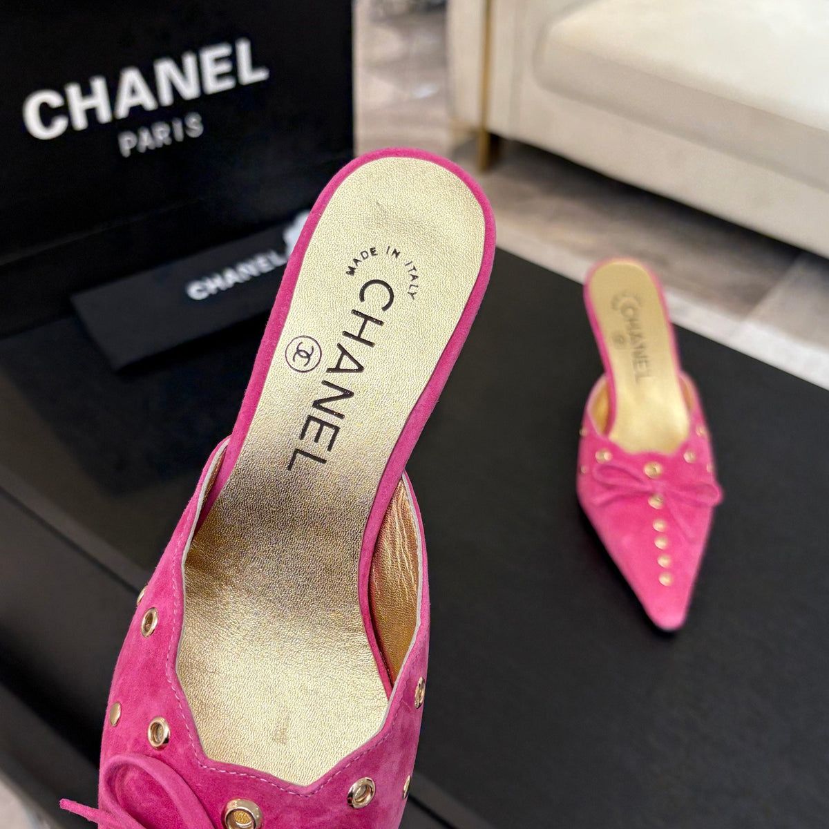 HIGH HEEL MULE 65 MM IN DEEP PINK SUEDE