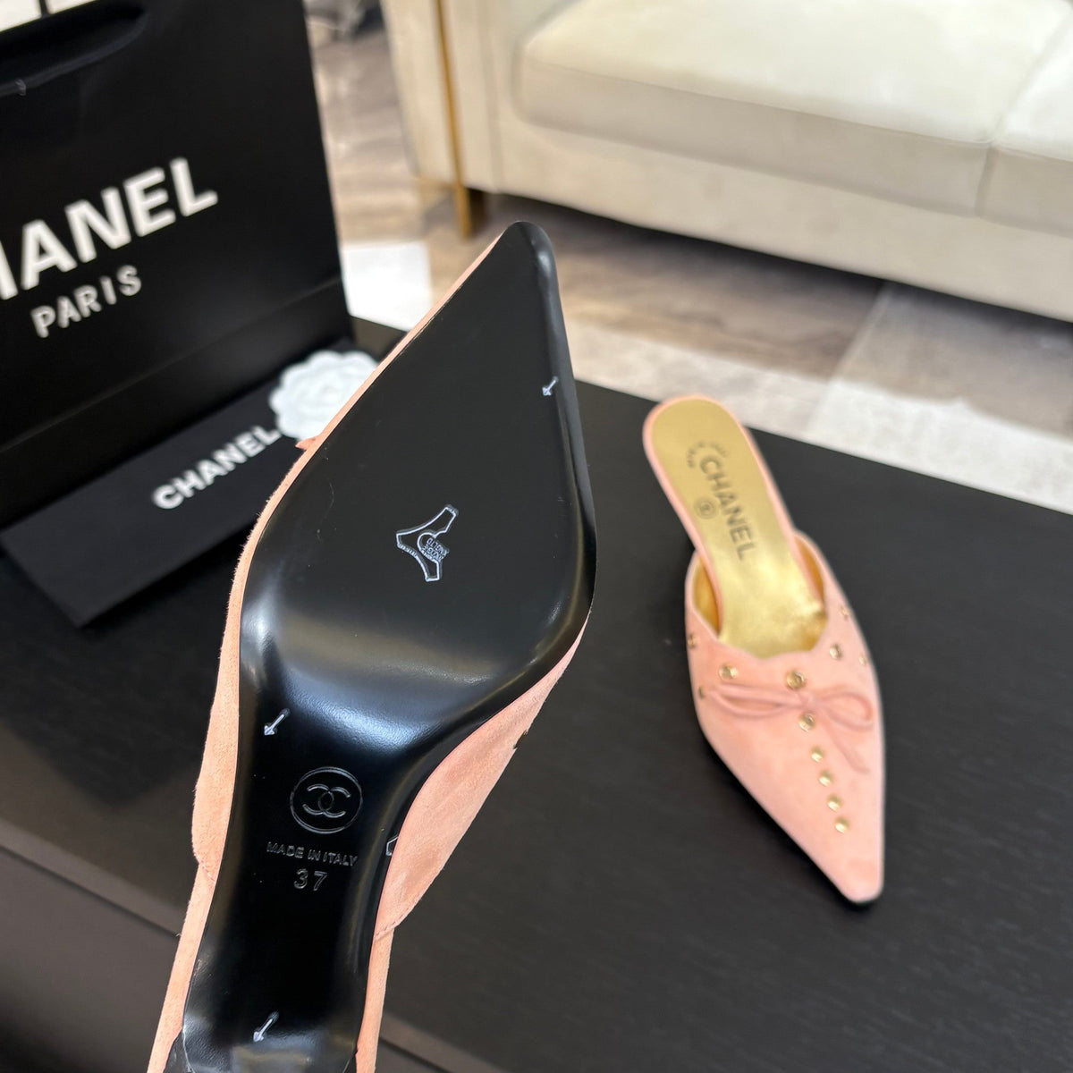 HIGH HEEL MULE 65 MM IN LIGHT PINK SUEDE