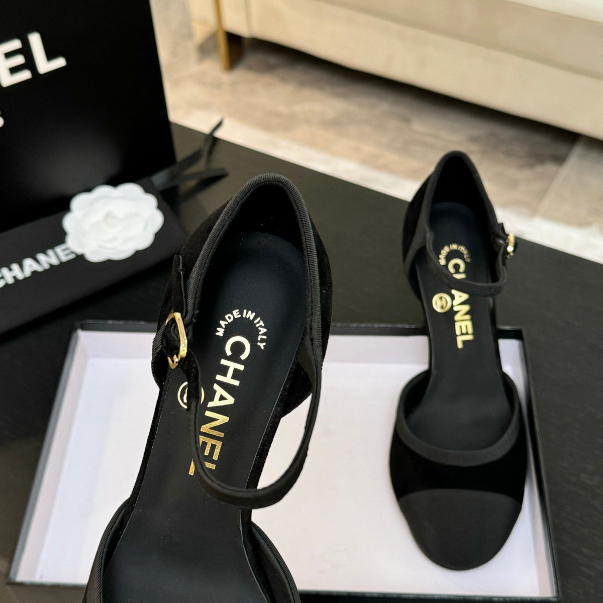 CC 25S Slingback 85mm Black Suede Grosgrain