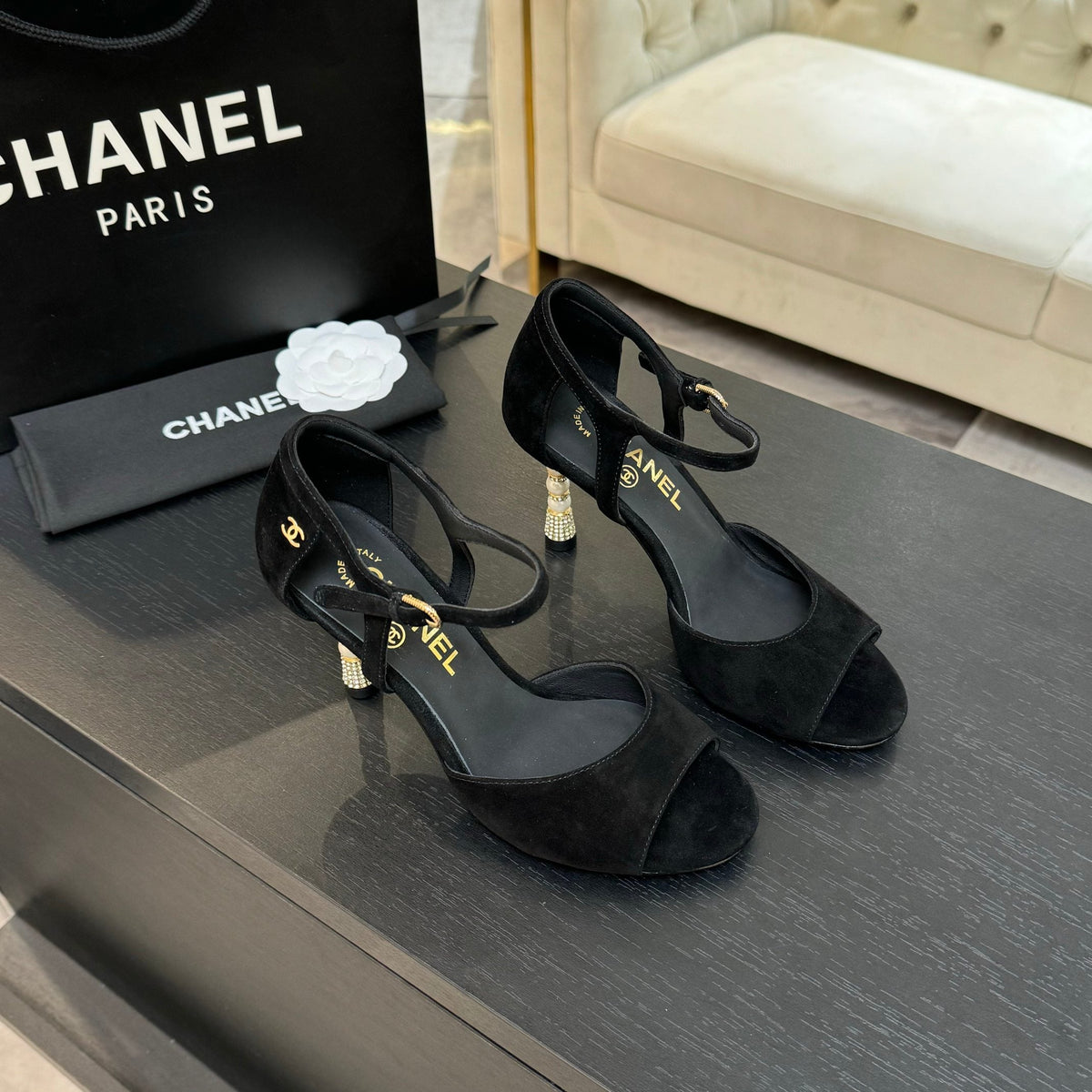 CC 25S Sandal Heel 85mm Black Suede
