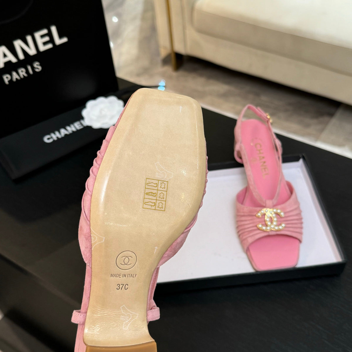 CC 25S Sandal Heel 50mm Pink Kidskin