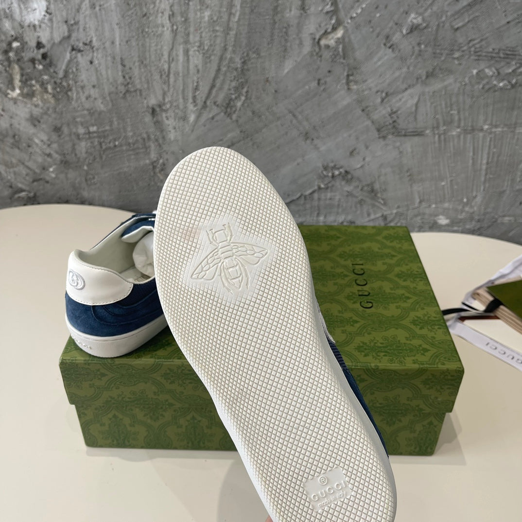 GG Low Sneaker Navy Blue Canvas Suede Calfskin
