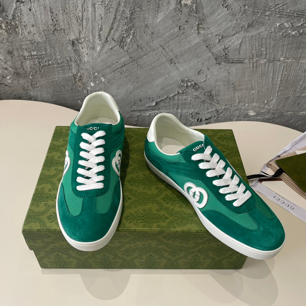 GG Low Sneaker Pine Green Canvas Suede Calfskin