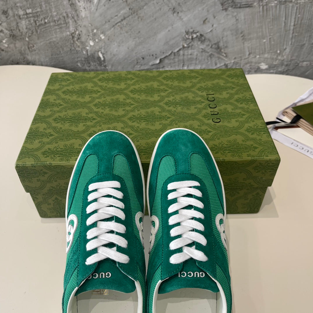 GG Low Sneaker Pine Green Canvas Suede Calfskin