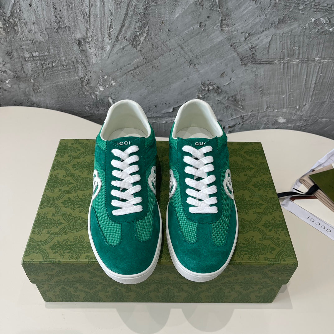 GG Low Sneaker Pine Green Canvas Suede Calfskin
