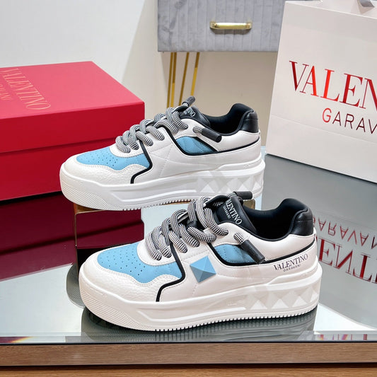 VT 2025 Garavani Sneakers White Black Blue Cowhide 546975