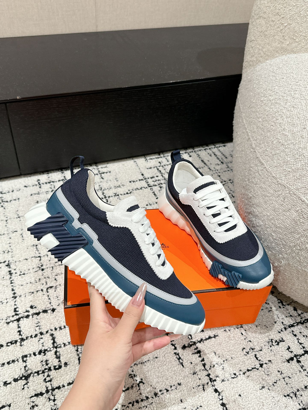 HM Sneaker In Charcoal Blue Mesh Fabric 985314