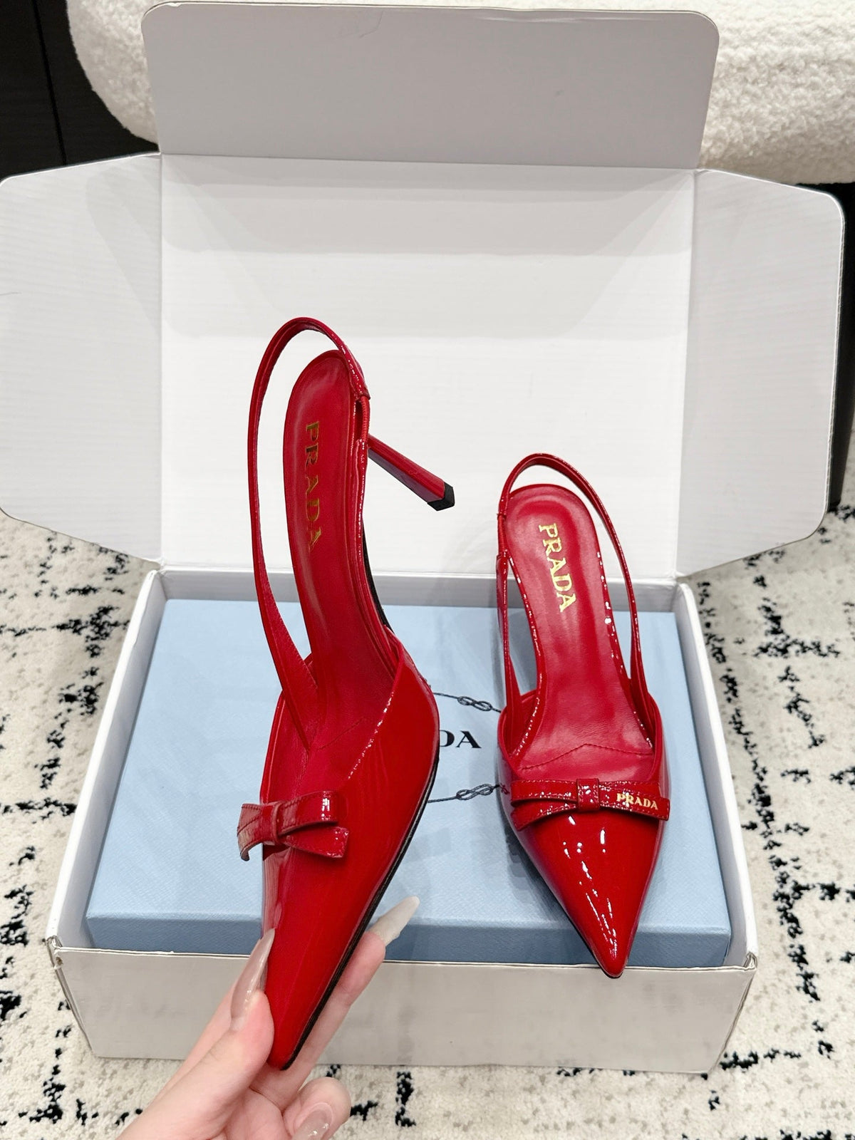 Prada 2026 Bow-Tie Open Sling Back 85mm Cowhide Leather 769840