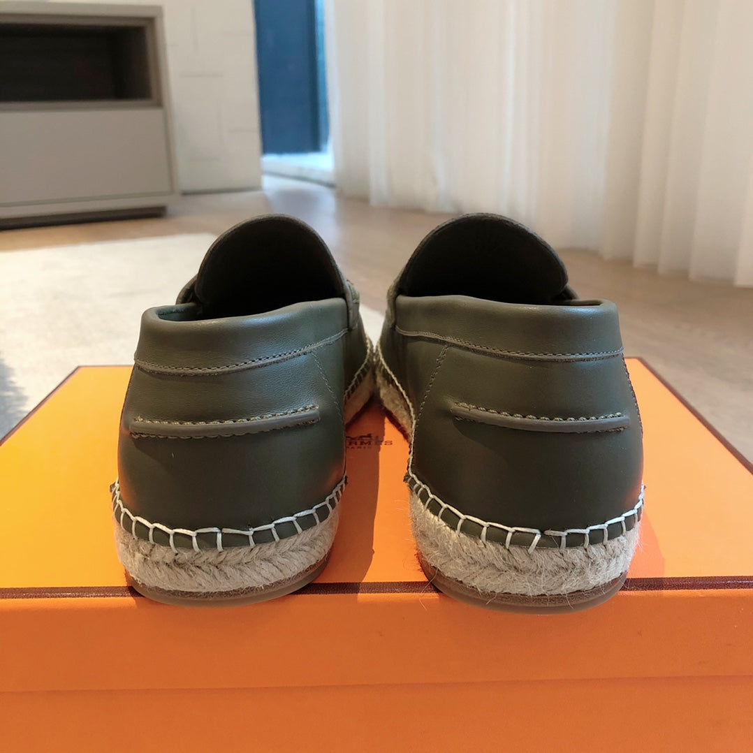 HM Trip Espadrille Olive Calfskin