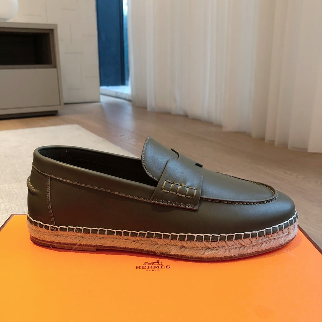 HM Trip Espadrille Olive Calfskin