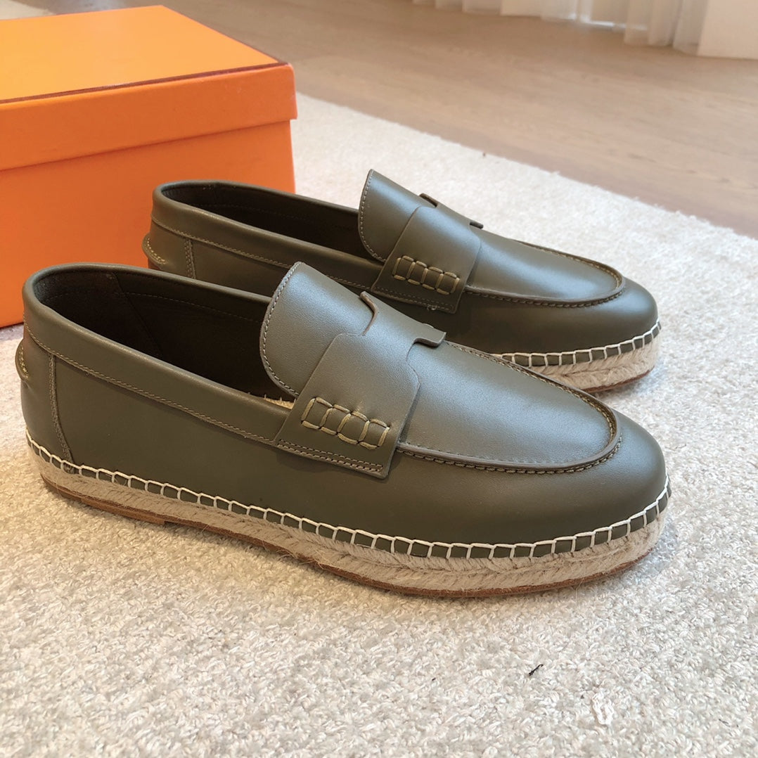 HM Trip Espadrille Olive Calfskin