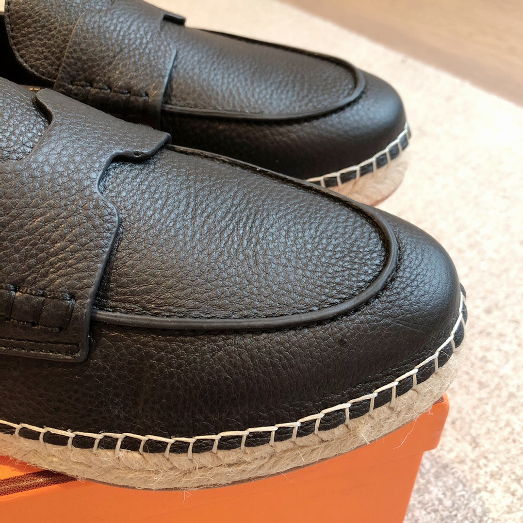 HM Trip Espadrille Black Grained Calfskin