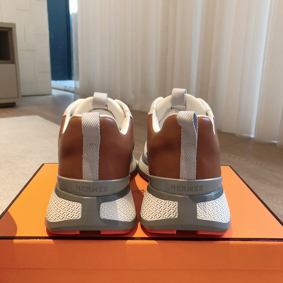 HM Heros Sneaker In White Grey Mix Brown Orange Calfskin And Mesh Fabric 970869