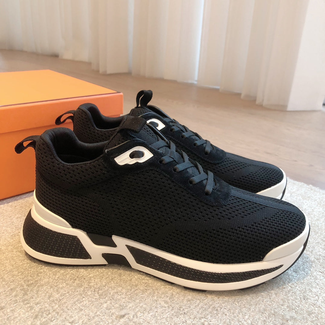 HM Heros Sneaker In Black Mix White Calfskin And Mesh Fabric  970870