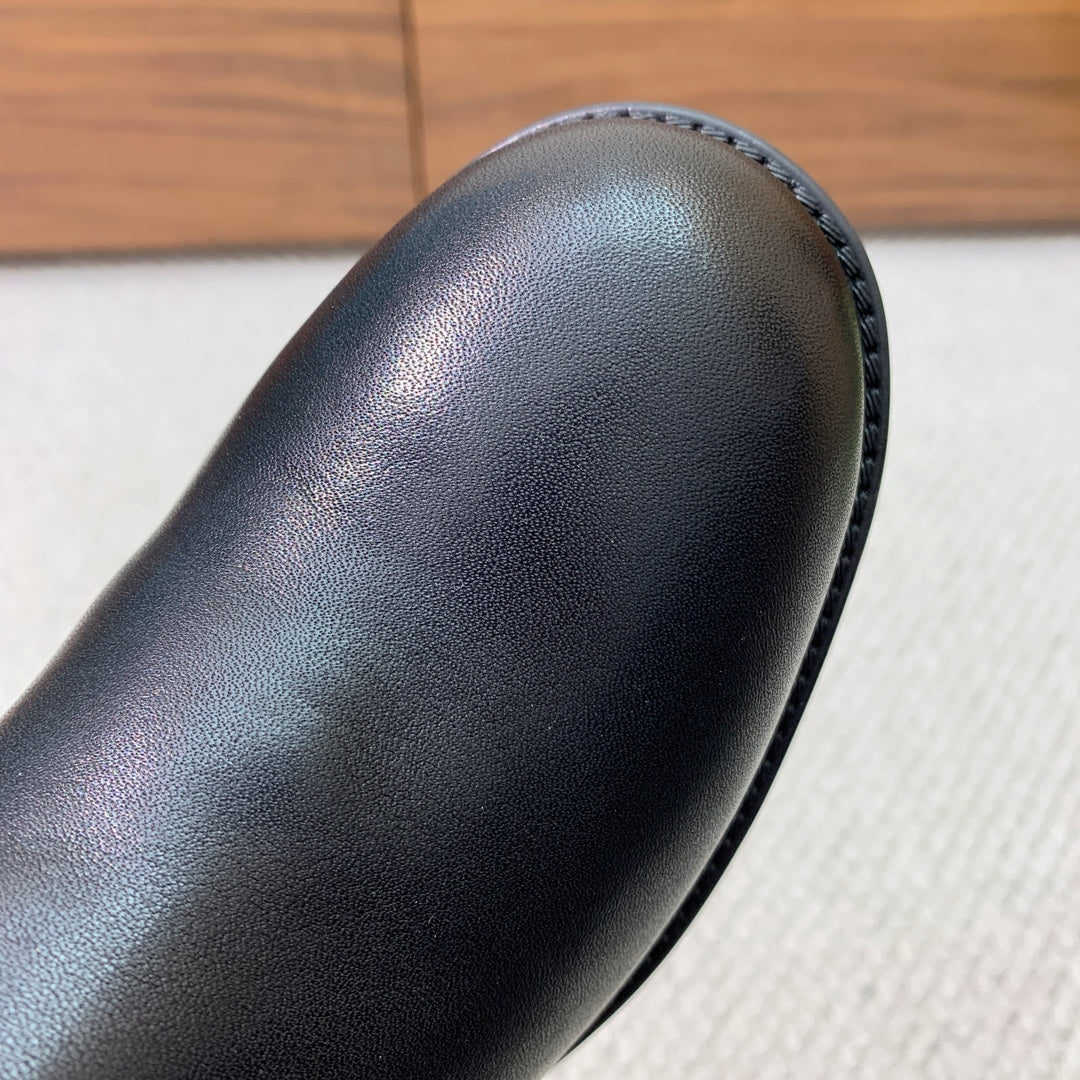 GG Riding Long Boots Black Monogram Embossed Cowhide 473643