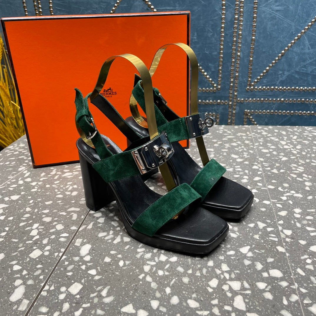 ILONA SANDAL 95 DARK GREEN SUEDE