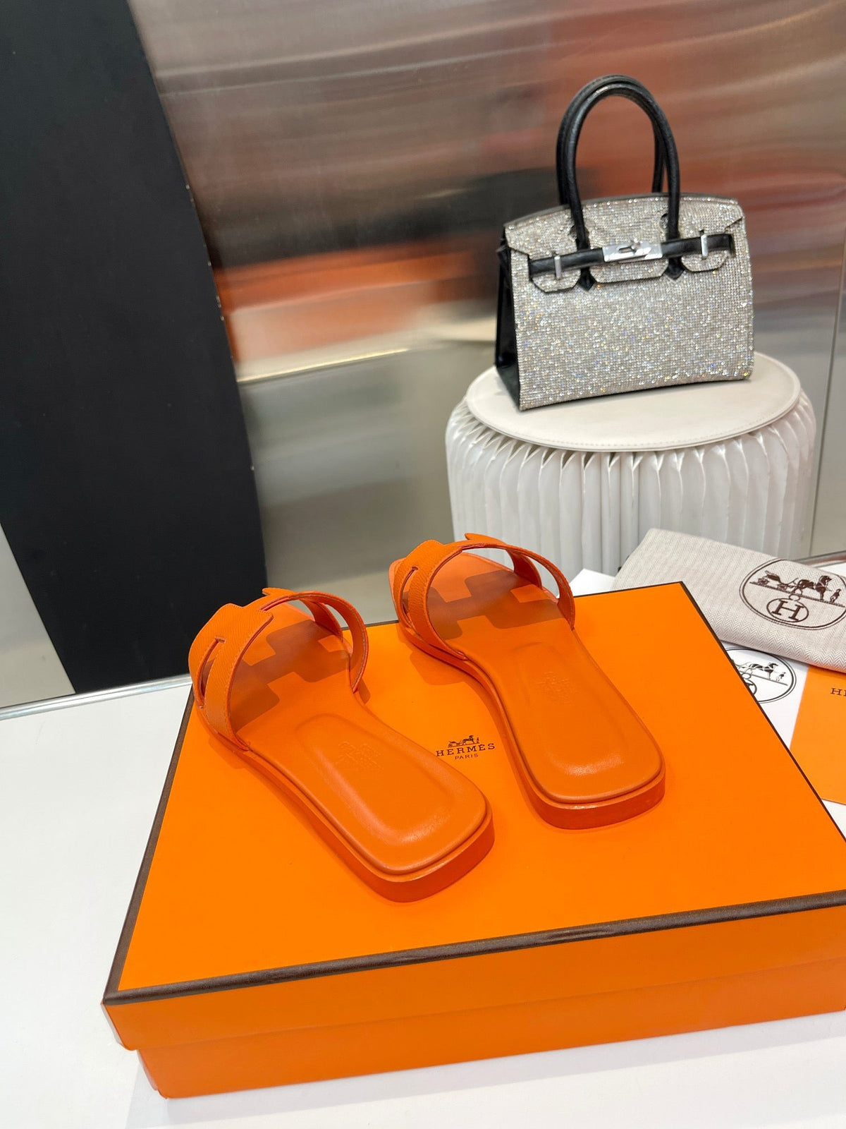 0ran sandal orange swift calfskin