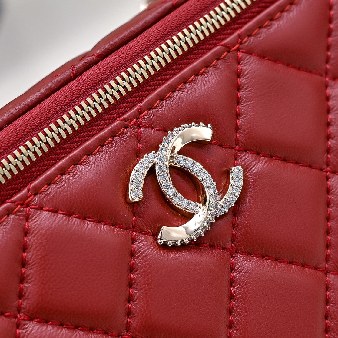 CC 24K Vanity Top Handle 17cm Red Lambskin Silver Hardware