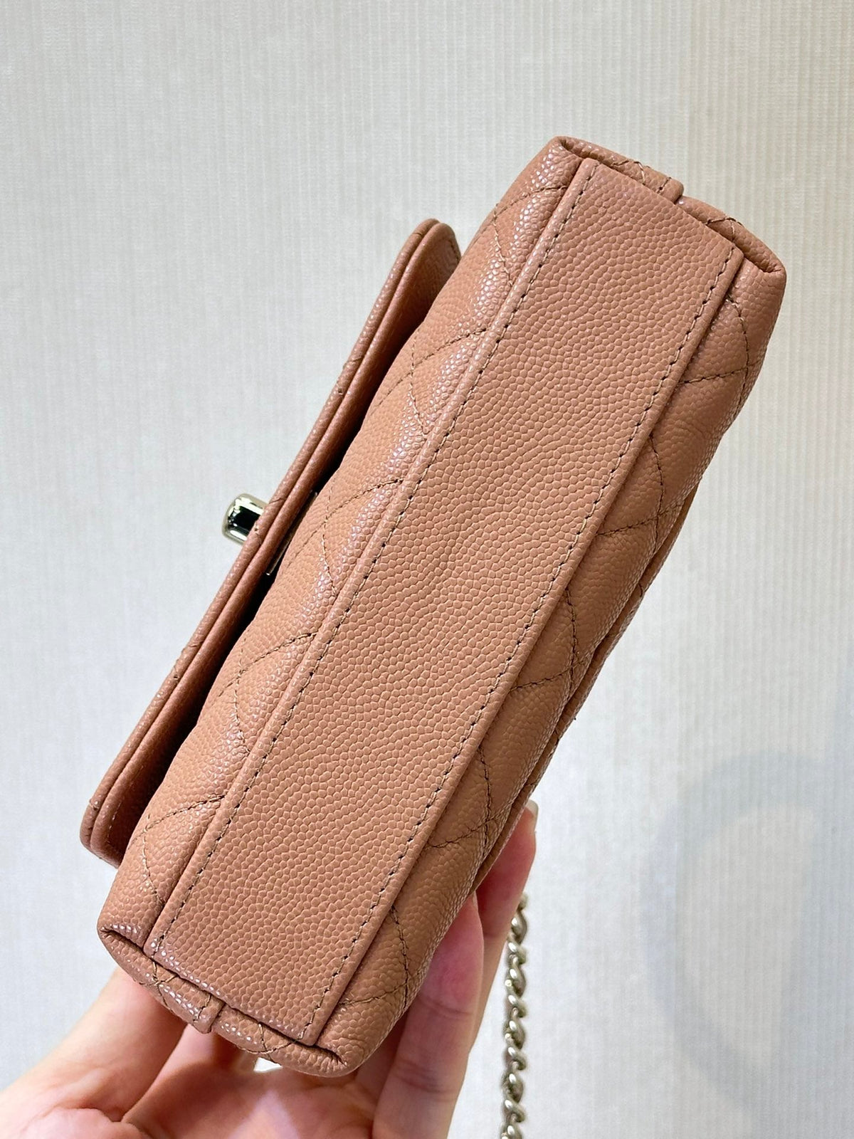 CC 24K Coco Handle Nano 14.5cm Begie Grained Calfskin Gold Hardware