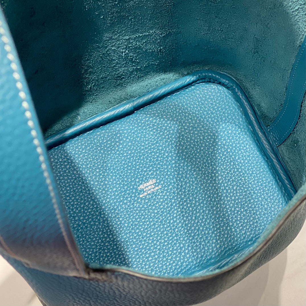 picotin lock blue jean togo leather silver hardware