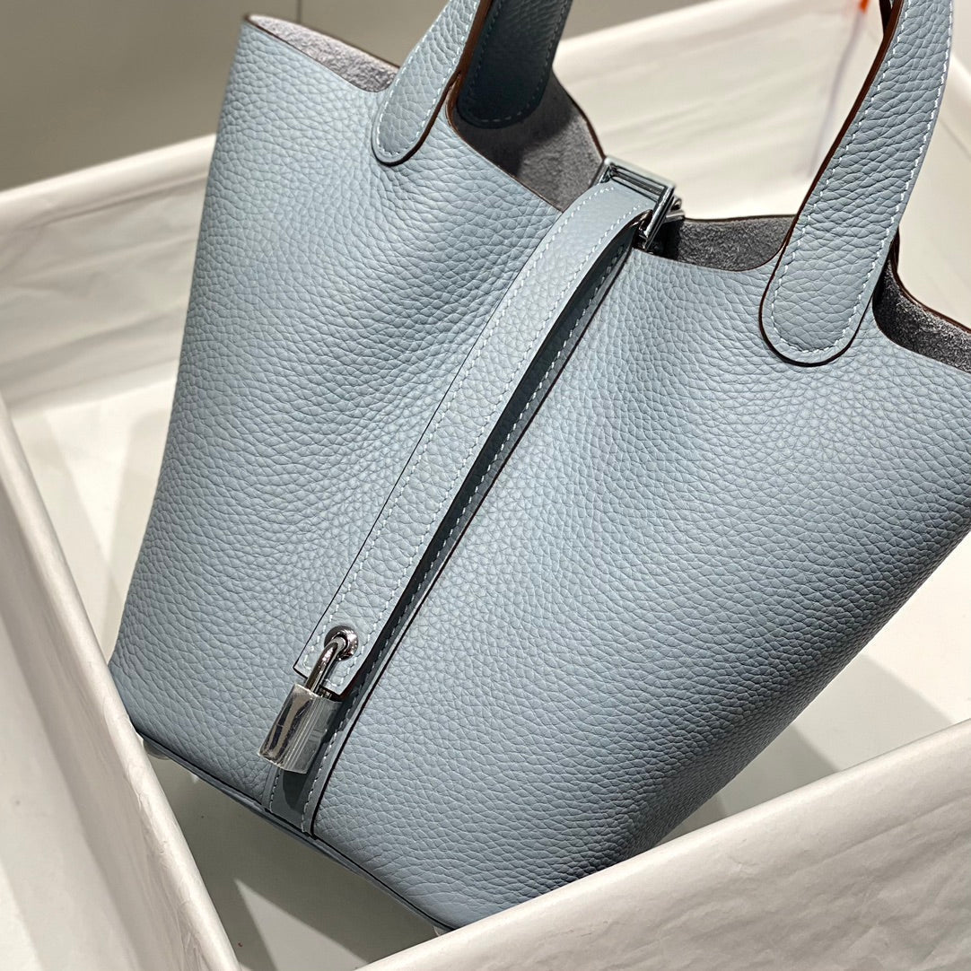 picotin lock light sky blue togo leather silver hardware